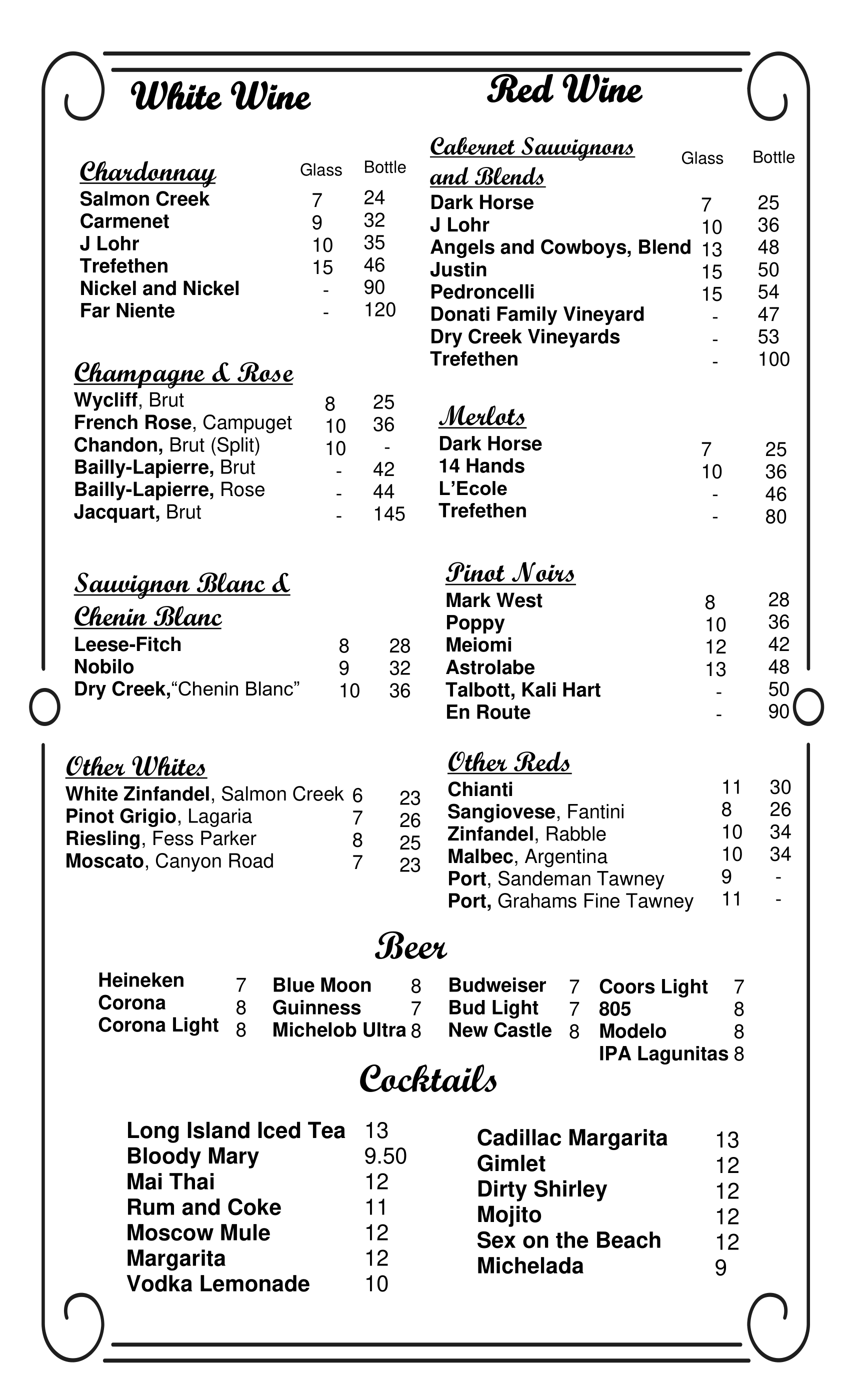 Menu Seaside Bistro